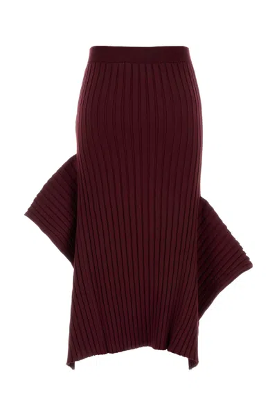 Stella Mccartney Cotton Skirt With Asymmetric Hem And Ribbed Texture In Burgundy