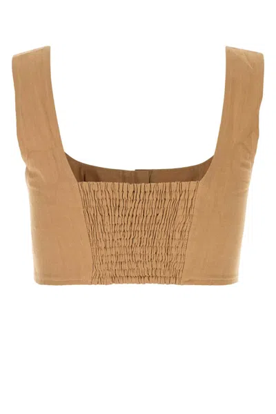 Le Kasha Womens Tabacco Square-neck Cropped Linen Top In Neutral