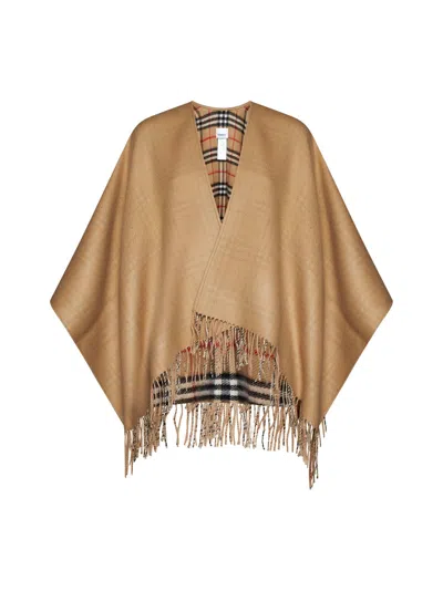 Burberry Camel Wool Cape In Neutral