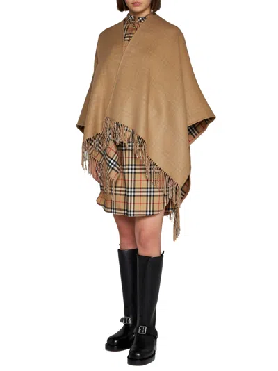 Burberry Camel Wool Cape In Neutral