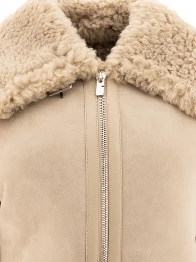 Burberry Shearling Aviator Jacket For In Neutral