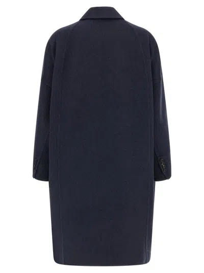 Brunello Cucinelli Double-breasted Black Cashmere Coat With Peak Lapels In Blue