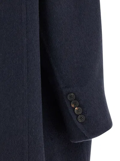 Brunello Cucinelli Double-breasted Black Cashmere Coat With Peak Lapels In Blue