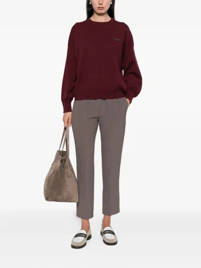 Brunello Cucinelli Crew Neck Cashmere Sweater With Embroidered Detail
