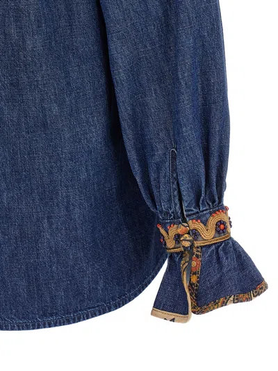 Valentino Garavani Chambray Denim Embroidered Top In Blue