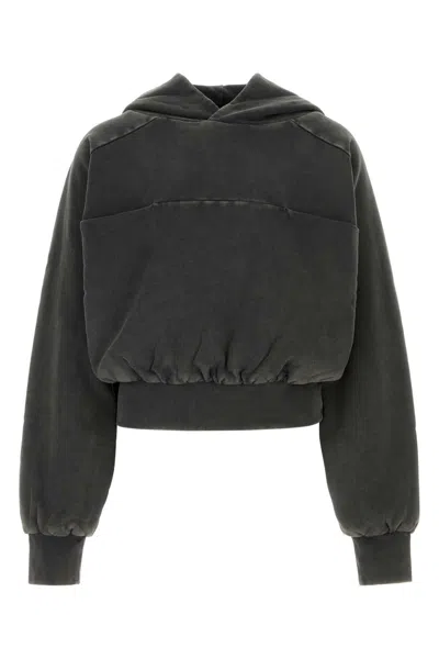 Entire Studios Hooded Cropped Sweatshirt Front Pocket In Black