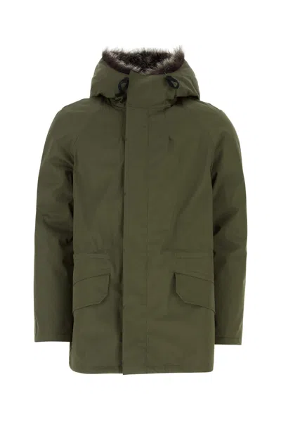 Yves Salomon Fur Trim Hooded Long Length Coat In Green