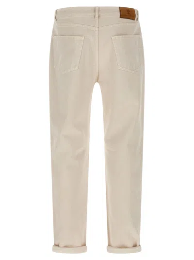 Brunello Cucinelli Dyed Jeans With Rolled Cuffs And Pockets In Neutral