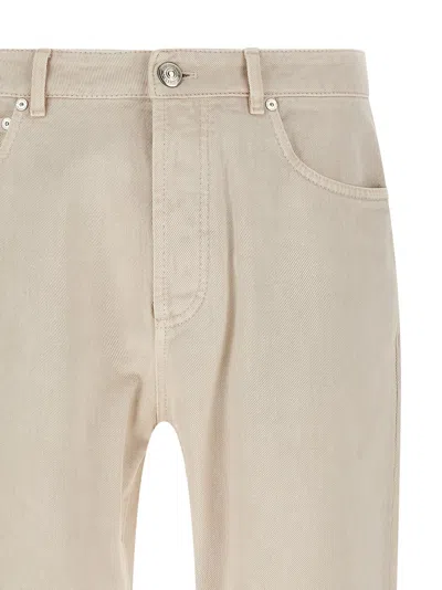 Brunello Cucinelli Dyed Jeans With Rolled Cuffs And Pockets In Neutral