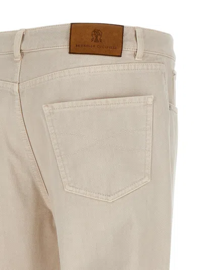 Brunello Cucinelli Dyed Jeans With Rolled Cuffs And Pockets In Neutral