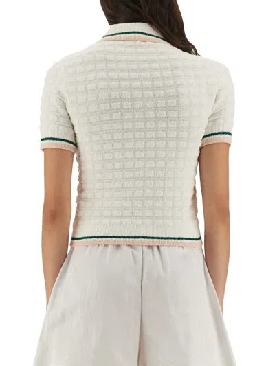 Casablanca Textured Cotton Polo Shirt With Contrast Collar