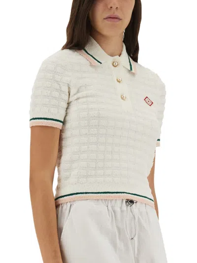 Casablanca Textured Cotton Polo Shirt With Contrast Collar