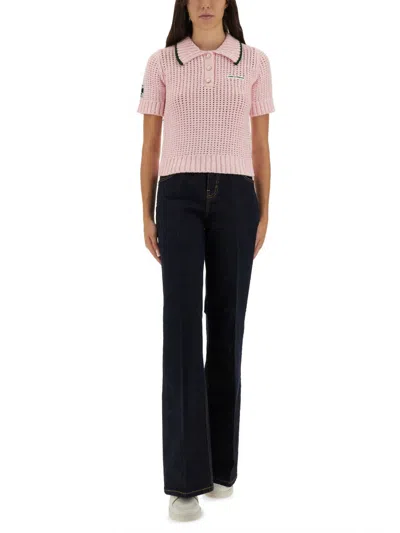 Casablanca Mouline Crochet-knit Cropped Polo In Pink