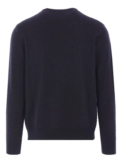 Giorgio Armani Chevron Pattern Long Sleeve Wool Blend Sweater In Gray