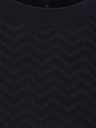Giorgio Armani Chevron Pattern Long Sleeve Wool Blend Sweater In Gray