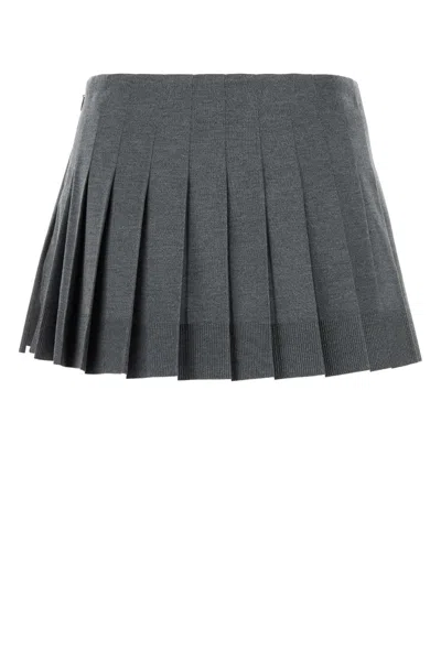 Miu Miu Dark Grey Silk Blend Mini Skirt In Gray