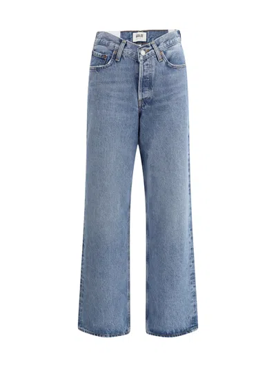 Agolde Franka Pleated High-rise Wide-leg Jeans In Blue
