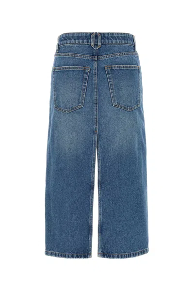 Stella Mccartney Tweed Denim Midi Skirt In Blue