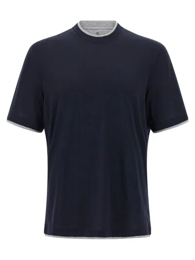 Brunello Cucinelli Double Layer T-shirt In Blue
