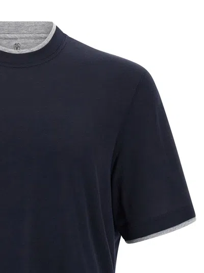 Brunello Cucinelli Double Layer T-shirt In Blue