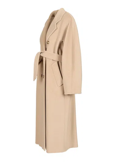 Max Mara Double-breasted Coat With Belt Coats Beige In Neutral