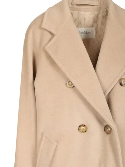 Max Mara Double-breasted Coat With Belt Coats Beige In Neutral