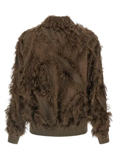 Brunello Cucinelli Dracaena Fringed-details Bomber Jacket In Brown