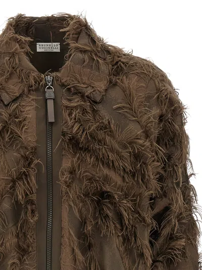 Brunello Cucinelli Dracaena Fringed-details Bomber Jacket In Brown