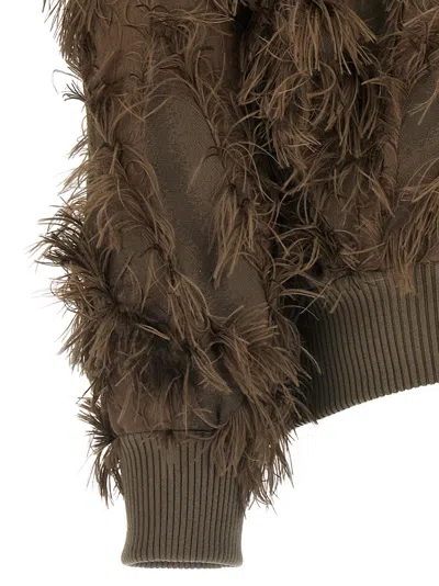 Brunello Cucinelli Dracaena Fringed-details Bomber Jacket In Brown