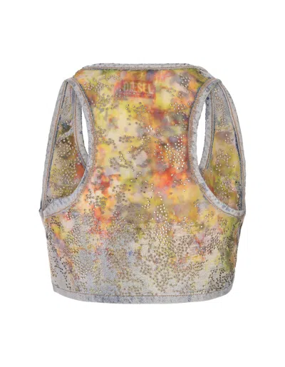 Diesel Embellished Denim De-detop-fse Crop-top In Gray