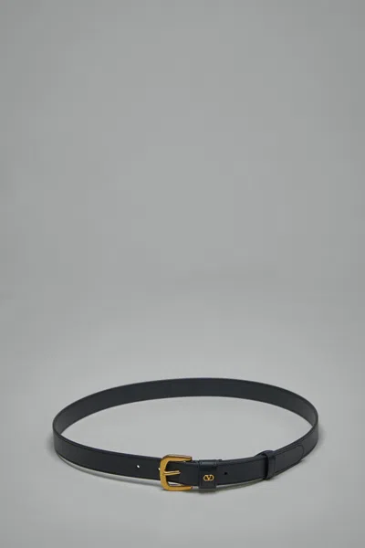 Valentino V-logo Signature Belt In Shiny Calfskin In Black