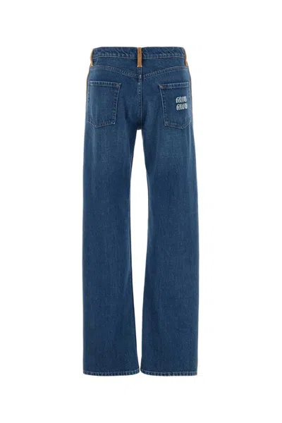 Miu Miu Trousers Denim Contrast Trim In Blue