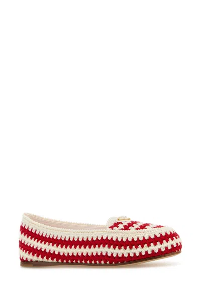Prada Embroidered Crochet Loafers