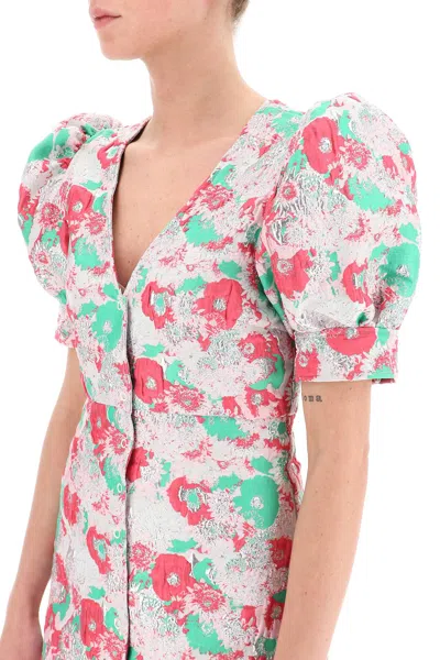 Ganni Multicolor Button Down Mini Dress With 3d Jacquard Floreal Motif In Multi