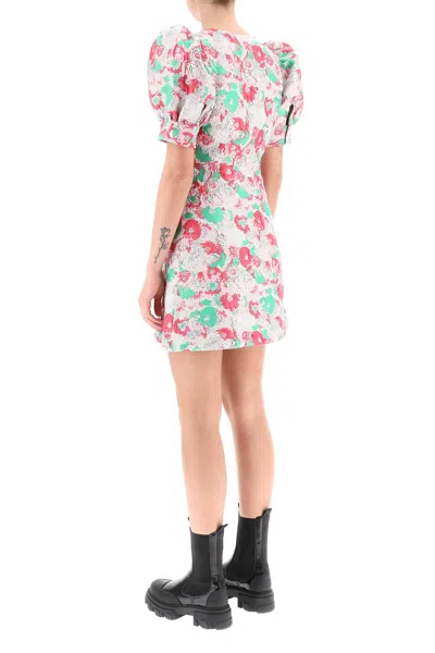 Ganni Multicolor Button Down Mini Dress With 3d Jacquard Floreal Motif In Multi