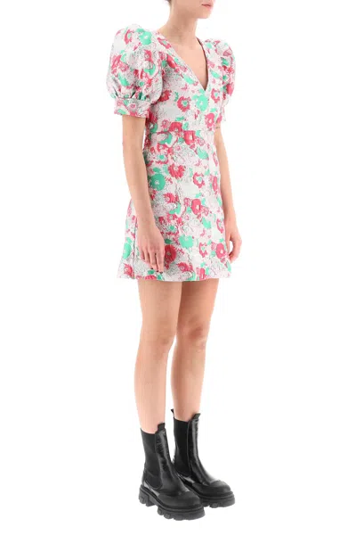 Ganni Multicolor Button Down Mini Dress With 3d Jacquard Floreal Motif In Multi