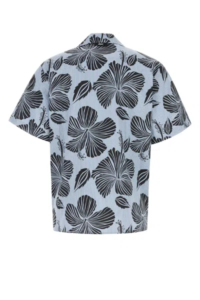 Msgm Hibiscus Print Abowling Shirt In Gray