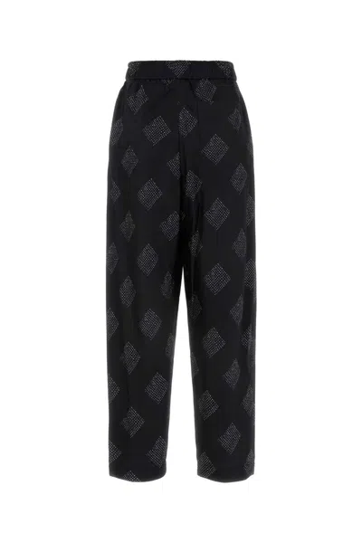 Giorgio Armani Stretch Silk Pant With Embroidered Geometric Pattern In Black