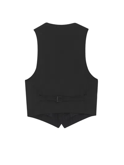 Saint Laurent Cropped Pinstripe Wool Vest In Black