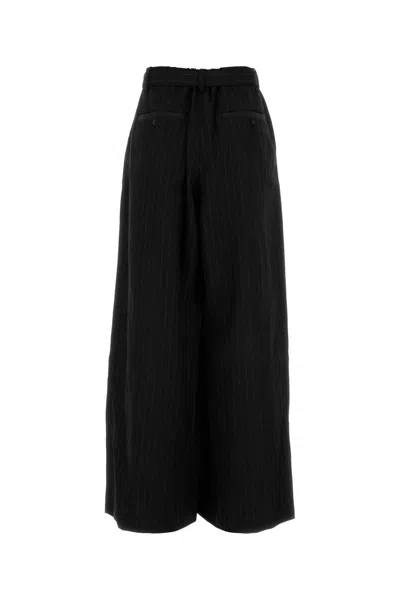 Sacai Wide-leg Wool Trousers With Belted Waist In Black