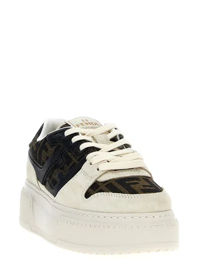 Fendi Canvas And White Suede Platform Low-tops In Green