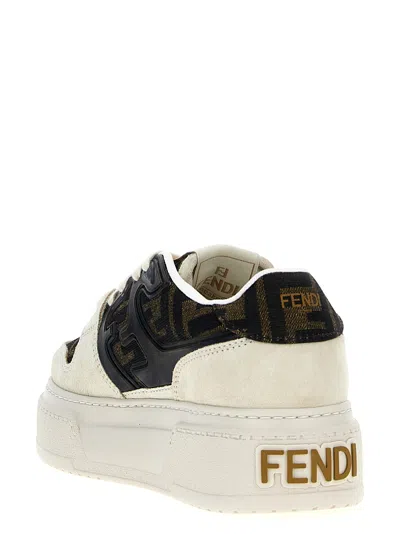 Fendi Canvas And White Suede Platform Low-tops In Green