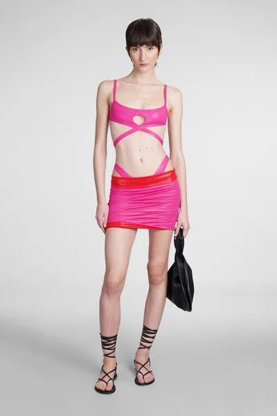 Attico Fuchsia Stretch Nylon Mini Skirt In Pink