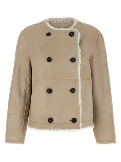 Brunello Cucinelli Reversible Faux Fur Double-breasted Jacket In Gray