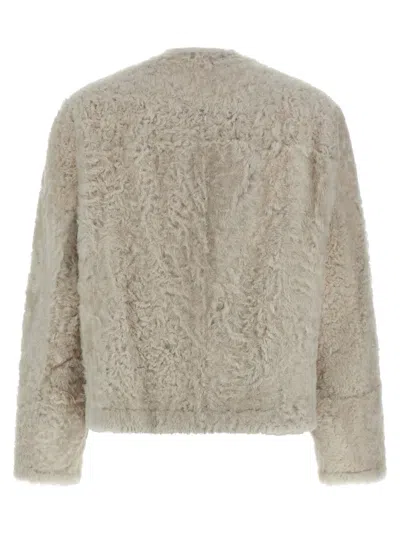 Brunello Cucinelli Reversible Faux Fur Double-breasted Jacket In Gray