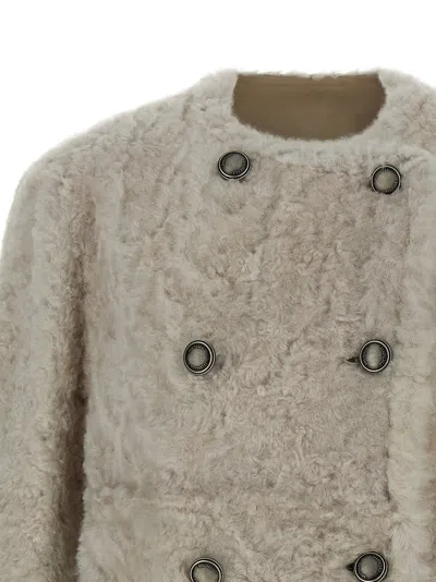 Brunello Cucinelli Reversible Faux Fur Double-breasted Jacket In Gray
