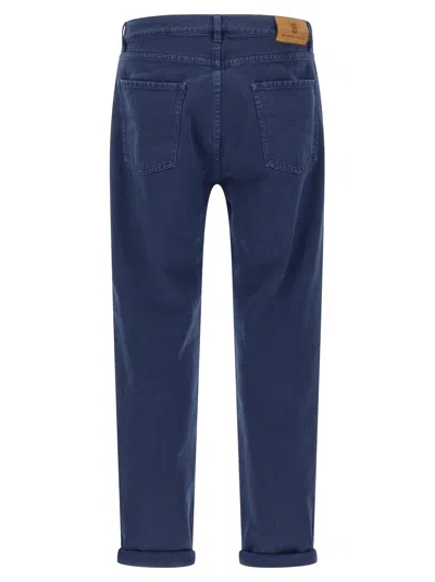 Brunello Cucinelli Garment-dyed Logo-patch Jeans In Blue