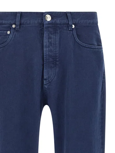 Brunello Cucinelli Garment-dyed Logo-patch Jeans In Blue