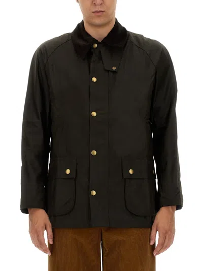 Barbour Brown Waxed Cotton Ashby Jacket In Green