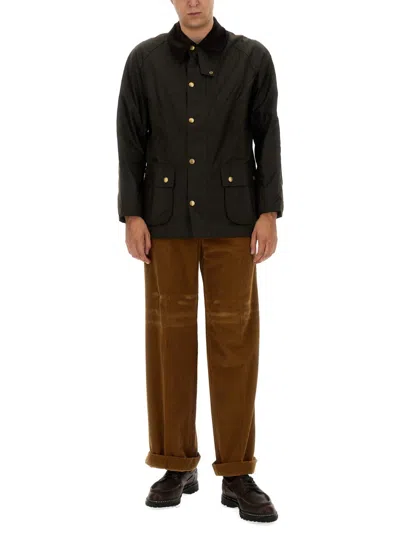 Barbour Brown Waxed Cotton Ashby Jacket In Green